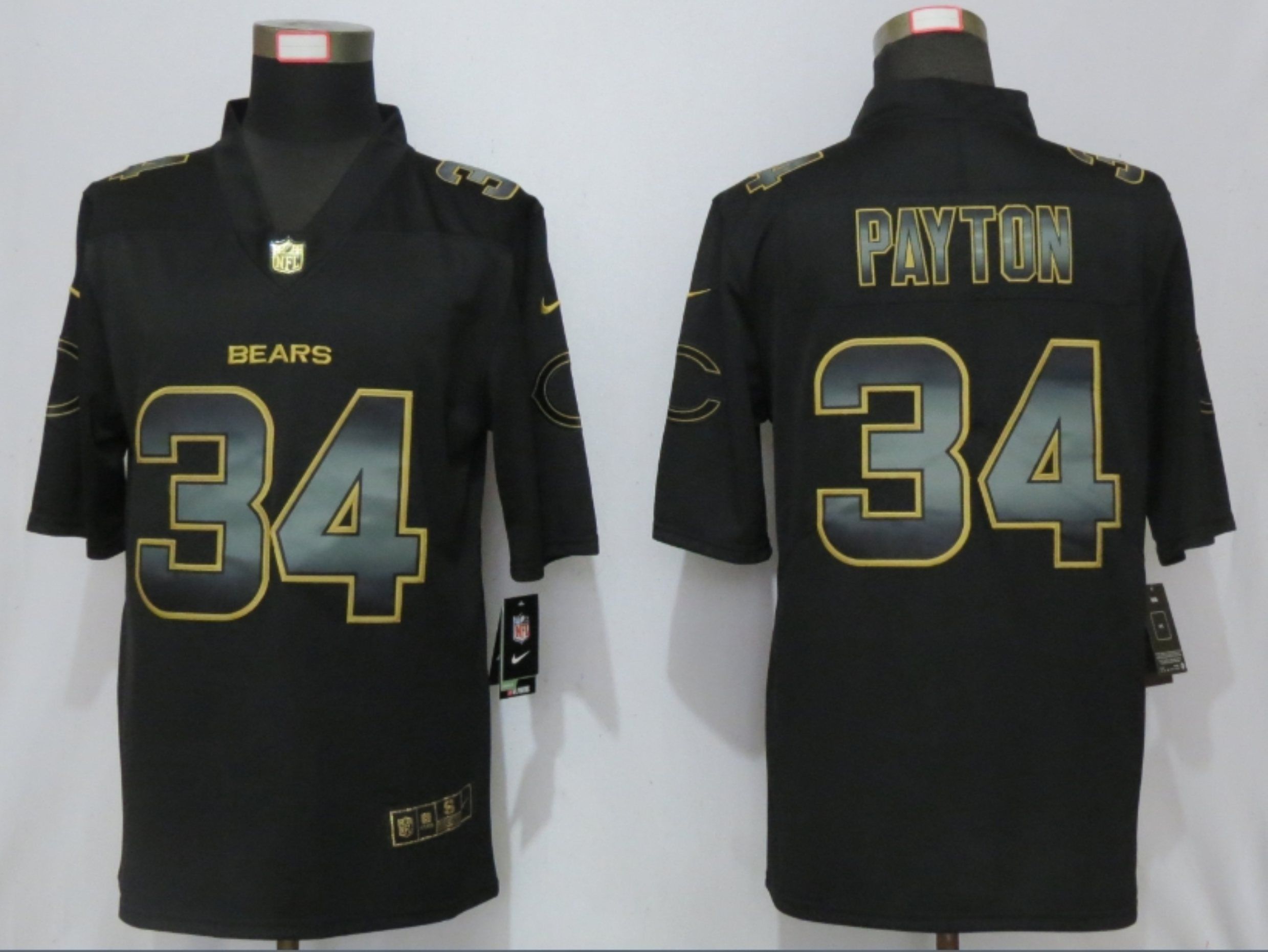 Men Chicago Bears 34 Payton Nike Vapor Limited Black Golden NFL Jerseys